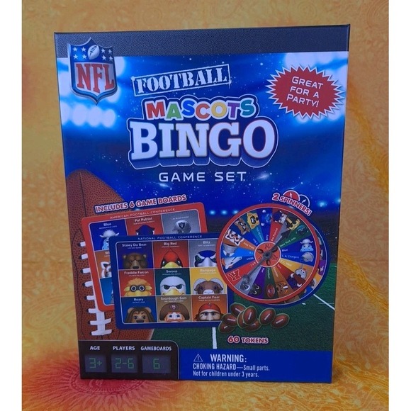 NFL Other - NFL Football Mascots BINGO Game Set Includes 6 Game Boards 60 Tokens 2-6 Players
